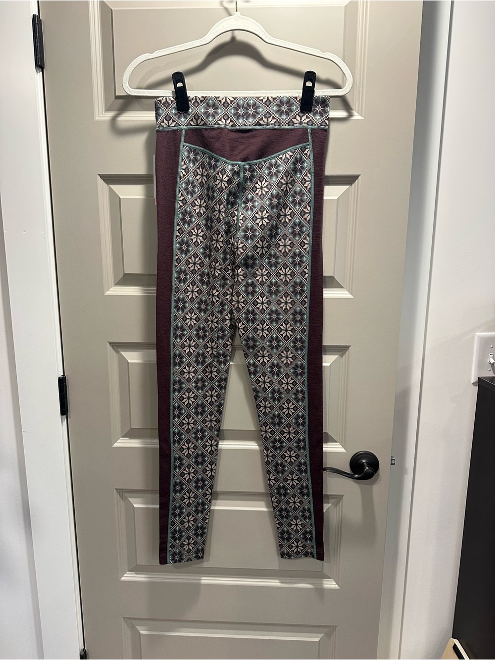 NWT Kari Traa “Rose” Plum Wool Baselayer Bottoms with Mint Overlock Stitching